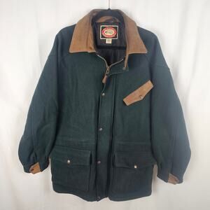 Australian Outback Collection Wool Coat Leather Trim Mens L Vintage 1990s